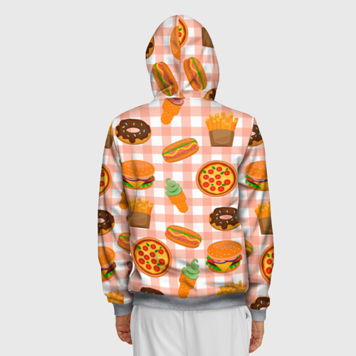 Мужская толстовка 3D на молнии Pizza donut burger fries ice cream pattern, цвет меланж - фото 4