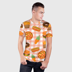 Мужская футболка 3D Slim Pizza donut burger fries ice cream pattern - фото 2