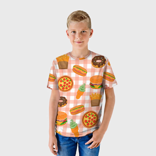 Детская футболка 3D Pizza donut burger fries ice cream pattern, цвет 3D печать - фото 3