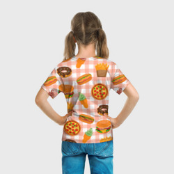 Футболка с принтом Pizza donut burger fries ice cream pattern для ребенка, вид на модели сзади №3. Цвет основы: белый