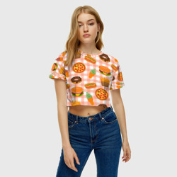 Женская футболка Crop-top 3D Pizza donut burger fries ice cream pattern - фото 2