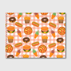 Альбом для рисования Pizza donut burger fries ice cream pattern