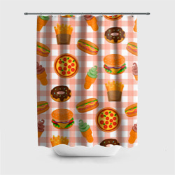 Штора 3D для ванной Pizza donut burger fries ice cream pattern