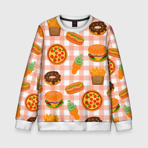 Детский свитшот 3D Pizza donut burger fries ice cream pattern, цвет 3D печать