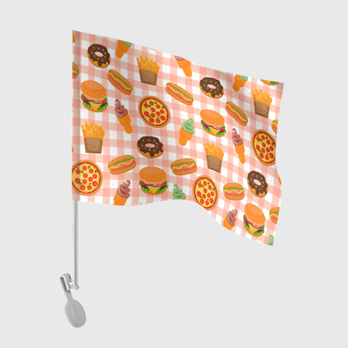 Флаг для автомобиля Pizza donut burger fries ice cream pattern