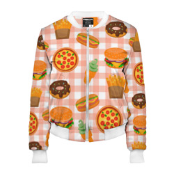 Женский бомбер 3D Pizza donut burger fries ice cream pattern