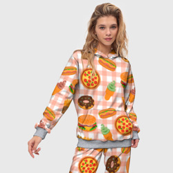 Женский костюм с толстовкой 3D Pizza donut burger fries ice cream pattern - фото 2