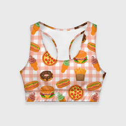 Женский спортивный топ 3D Pizza donut burger fries ice cream pattern