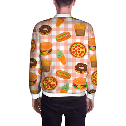 Мужской бомбер 3D Pizza donut burger fries ice cream pattern, цвет белый - фото 4