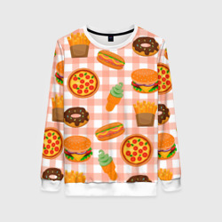 Женский свитшот 3D Pizza donut burger fries ice cream pattern