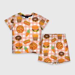 Детский костюм с шортами 3D Pizza donut burger fries ice cream pattern