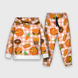 Детский костюм с толстовкой 3D Pizza donut burger fries ice cream pattern