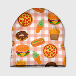 Шапка 3D Pizza donut burger fries ice cream pattern