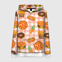 Женская толстовка 3D на молнии Pizza donut burger fries ice cream pattern