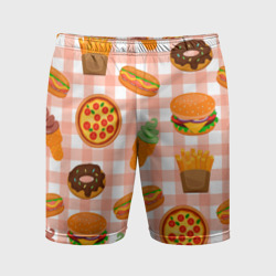 Мужские шорты спортивные Pizza donut burger fries ice cream pattern
