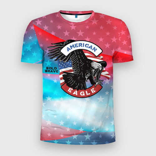 Мужская футболка 3D Slim с принтом Американский орел USA, вид спереди #2