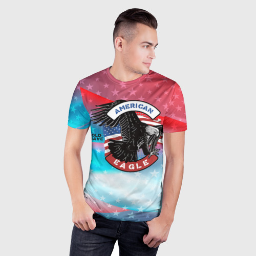 Мужская футболка 3D Slim с принтом Американский орел USA, фото на моделе #1