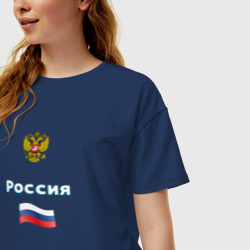 Женская футболка хлопок Oversize Россия/ Герб Флаг - фото 2