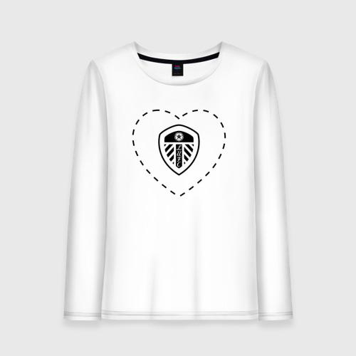 Женский лонгслив хлопок с принтом Лого Leeds United в сердечке, вид спереди #2