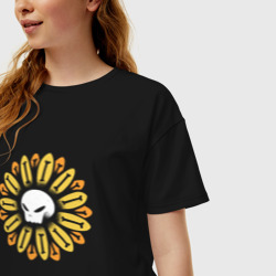 Женская футболка хлопок Oversize Череп Подсолнух Sunflower Skull - фото 2