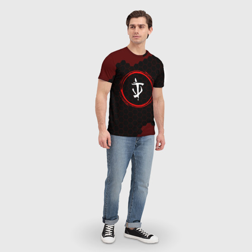 Мужская футболка 3D Символ Doom и краска вокруг на темном фоне, цвет 3D печать - фото 5