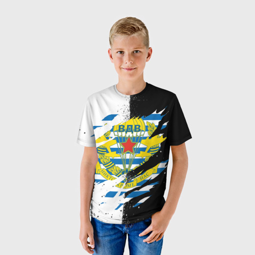 Детская футболка 3D с принтом ВДВ В РАЗРЫВЕ | ЧБ, фото на моделе #1