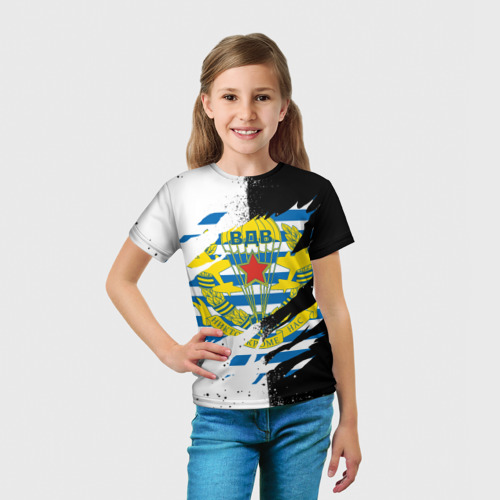 Детская футболка 3D с принтом ВДВ В РАЗРЫВЕ | ЧБ, вид сбоку #3