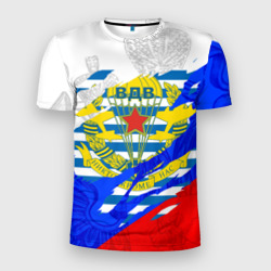 Мужская футболка 3D Slim Российский триколор - форма ВДВ разрыв