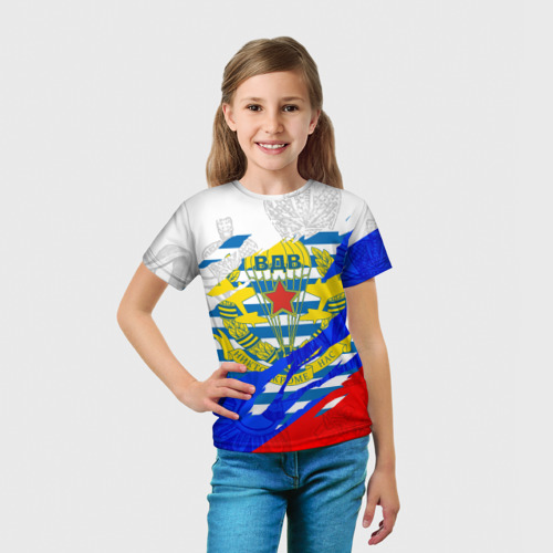 Детская футболка 3D с принтом РОССИЙСКИЙ ТРИКОЛОР - ФОРМА ВДВ РАЗРЫВ, вид сбоку #3