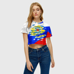 Женская футболка Crop-top 3D Российский триколор - форма ВДВ разрыв - фото 2