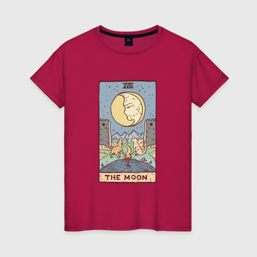 Женская футболка хлопок с принтом The Moon Tarot Card Луна карта Таро, вид спереди #2