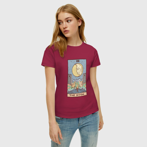 Женская футболка хлопок с принтом The Moon Tarot Card Луна карта Таро, фото на моделе #1