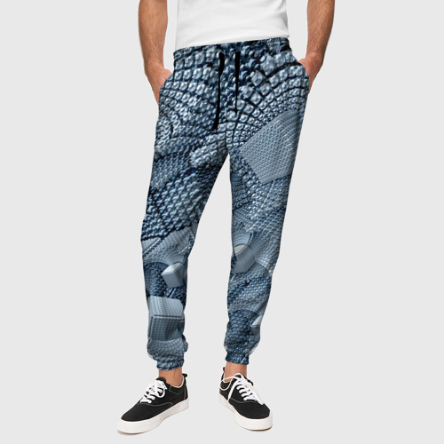 Мужские брюки 3D с принтом GEOMETRIC FRACTAL CUBES, вид сбоку #3