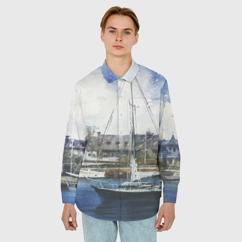 Мужская рубашка oversize 3D с принтом Во французской гавани, фото на моделе #1