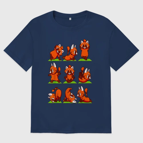 Женская футболка хлопок Oversize с принтом Йога красной панды, вид спереди #2