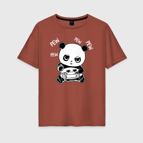 Женская футболка хлопок Oversize Панда геймер, цвет кирпичный