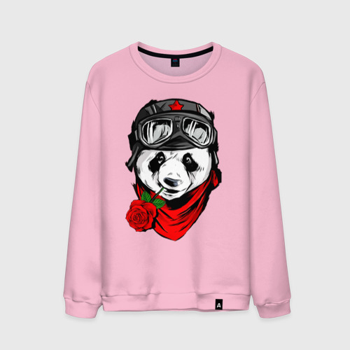 Мужской свитшот хлопок Панда с розой во рту, цвет светло-розовый