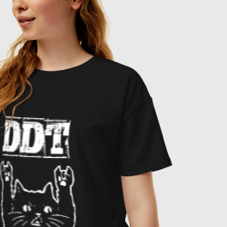 Женская футболка хлопок Oversize ДДТ рок кот - фото 2