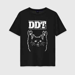 Женская футболка хлопок Oversize ДДТ рок кот