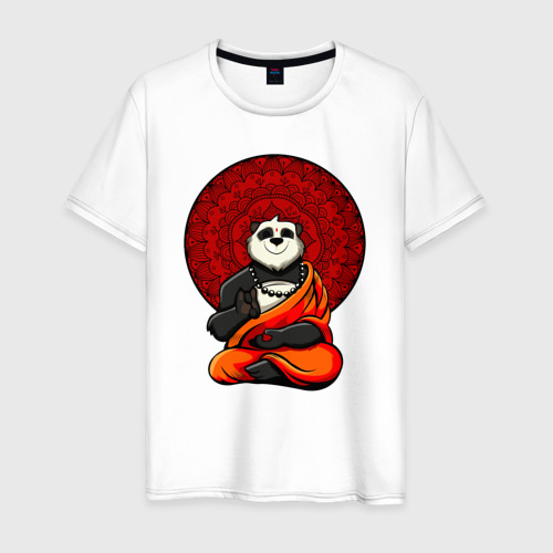 Мужская футболка из хлопка с принтом Медитация панды Дзен, вид спереди №1