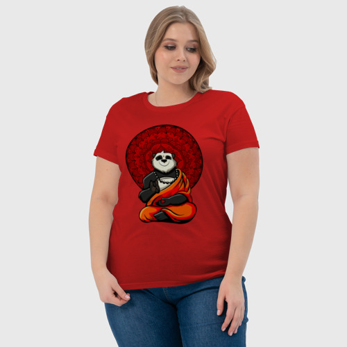Женская футболка хлопок Медитация панды Дзен, цвет красный - фото 6