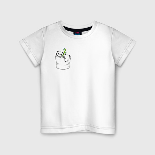 Детская футболка хлопок Панды с бамбуком в кармашке, цвет белый