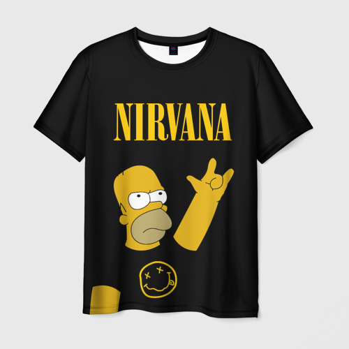 Мужская футболка с принтом Nirvana гомер Симпсон, Simpsons, вид спереди №1