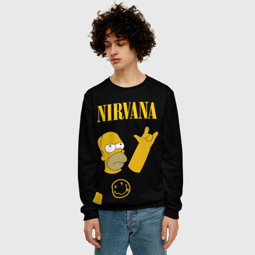 Мужской свитшот 3D Nirvana гомер Симпсон, Simpsons, цвет черный - фото 3