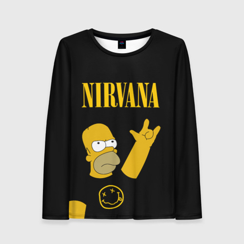 Женский лонгслив 3D с принтом NIRVANA ГОМЕР СИМПСОН, SIMPSONS, вид спереди #2