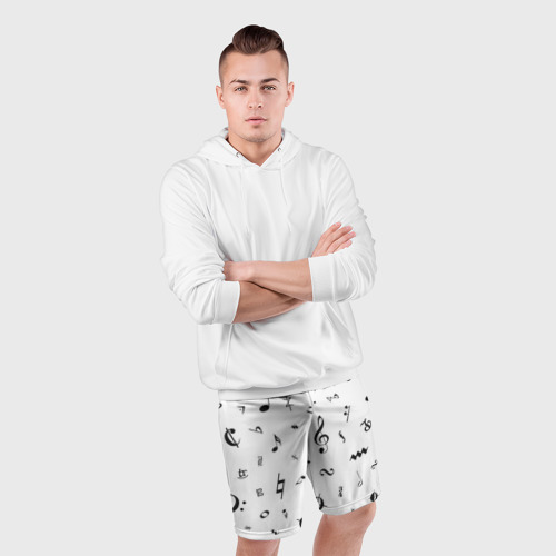 Мужские шорты спортивные Нотные Знаки Черные на Белом, цвет 3D печать - фото 5