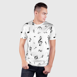 Мужская футболка 3D Slim Нотные Знаки Черные на Белом - фото 2