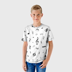 Детская футболка 3D Нотные Знаки Черные на Белом - фото 2
