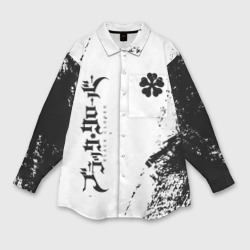 Женская рубашка oversize 3D Black clover чёрный клевер вертикальная надпись