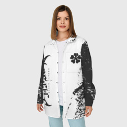 Женская рубашка oversize 3D Black clover чёрный клевер вертикальная надпись - фото 2